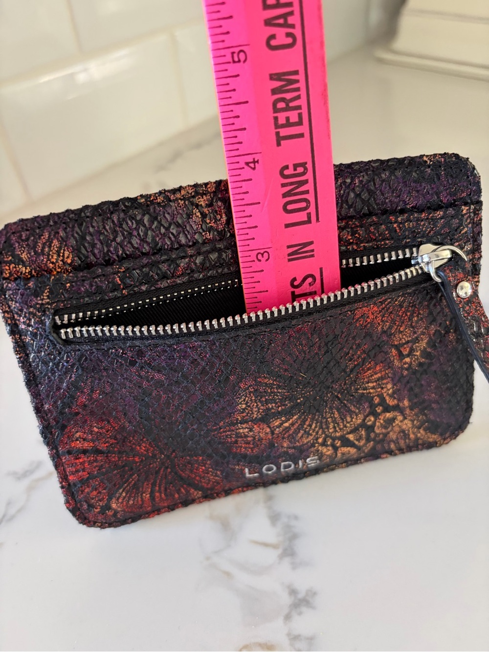NEW LODIS METALLIC SNAKESKIN LEATHER CARD CASE MINI WALLET CLUTCH RFID - Picture 10 of 14
